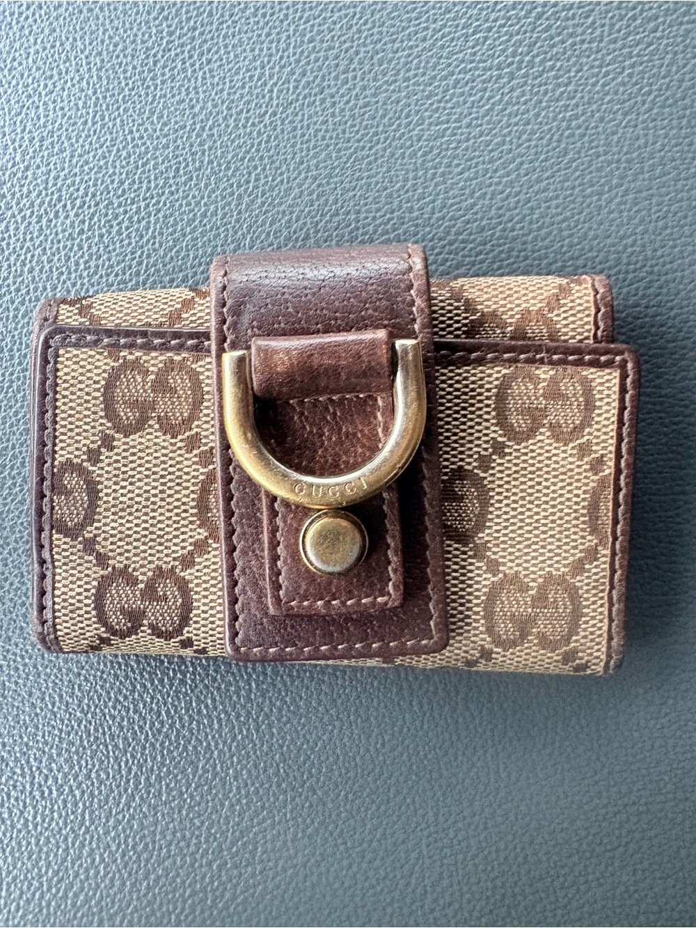 GUCCI Vintage Abbey D-Ring GG Canvas 6 Key Holder Case Brown Leather 441619